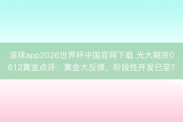 滚球app2026世界杯中国官网下载 光大期货0612黄金点评：黄金大反弹，阶段性开发已至？