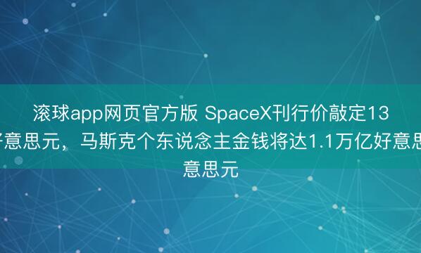 滚球app网页官方版 SpaceX刊行价敲定135好意思元，马斯克个东说念主金钱将达1.1万亿好意思元