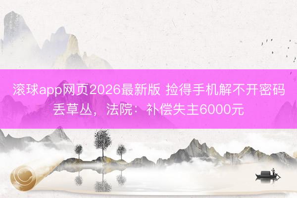 滚球app网页2026最新版 捡得手机解不开密码丢草丛，法院：补偿失主6000元